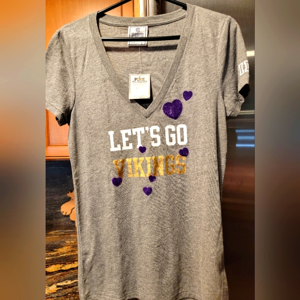 NEW Limited Edition PINK VS NFL Minnesota Vikings tee t-shirt grey large